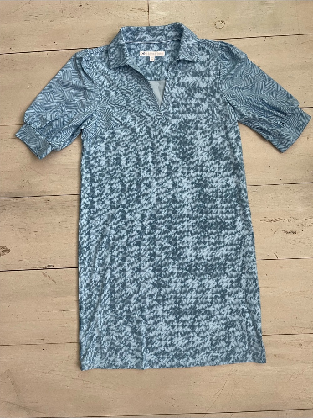 Southern Tide Light Blue White Pattern Polo Dress Cuff Sleeves Size XS Beach